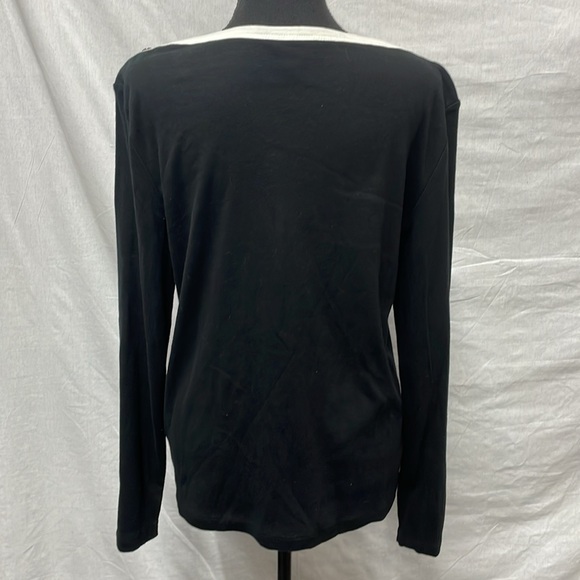 Tommy Hilfiger  Long-sleeve black tee, white boatneck collar, tunic, size L - Picture 3 of 8